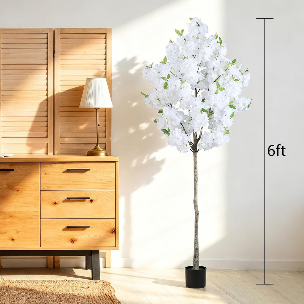 artificial cherry blossom tree fake plants faux white, package contents