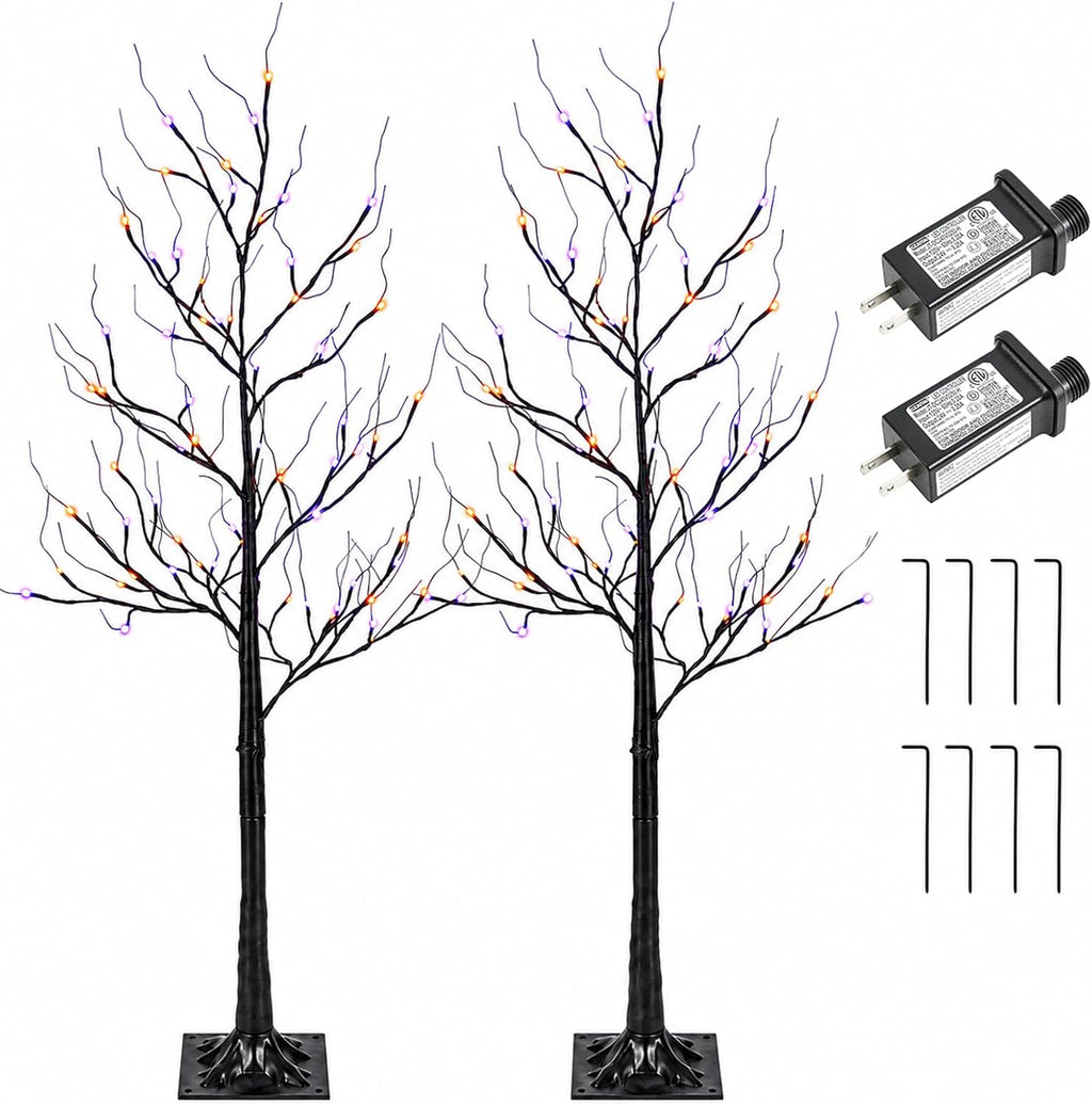 5FT LED Lighted Halloween Tree 2-Pack Orange and Purple Lights Décor