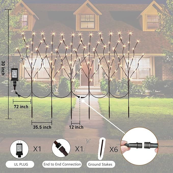 PEIDUO Lighted Willow Branches 30Inch 120 LED Twig Lights, 6PK Tree Branch Pathway Light for Holiday Xmas Decorations Indoor Outdoor Stake Lights