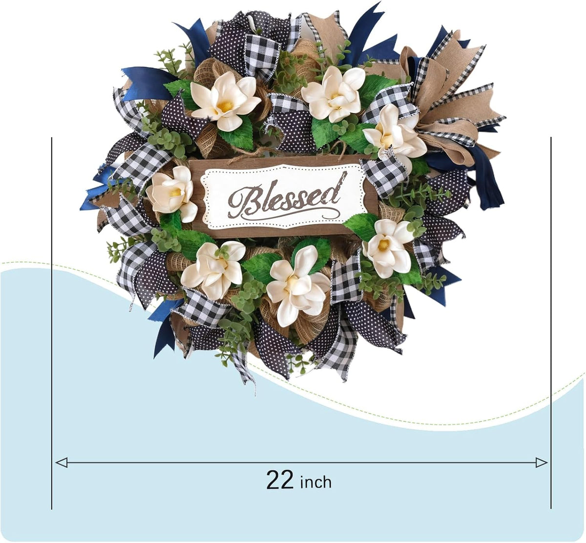 22 inch spring wreath blessed magnolia wreath with, close-up detail