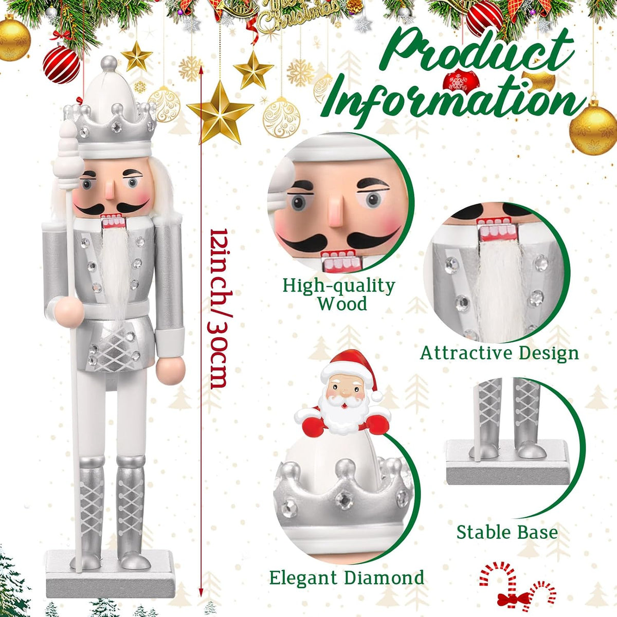huwena 2 pcs sliver king and soldier nutcracker, side view
