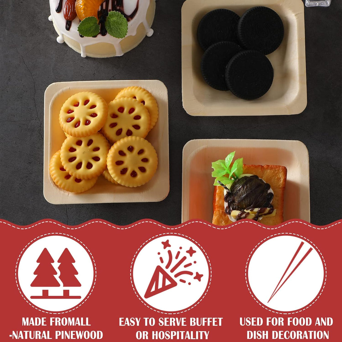 hoolerry 600 pcs square disposable wood bowls party, close-up detail