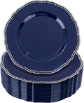 Hioasis 60pcs Blue Plastic Plates - Blue and Silver Disposable Dinnerware with Gold Rim, Heavy-duty, 7.5 inch, Dessert Plates for Party & Wedding
