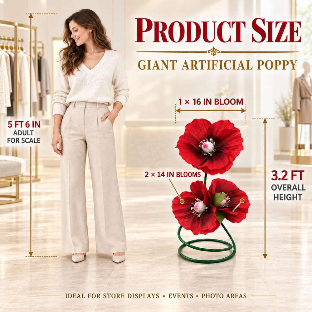 3.2 Ft Giant Red Artificial Poppy Flower For Decoration with Floor Stand