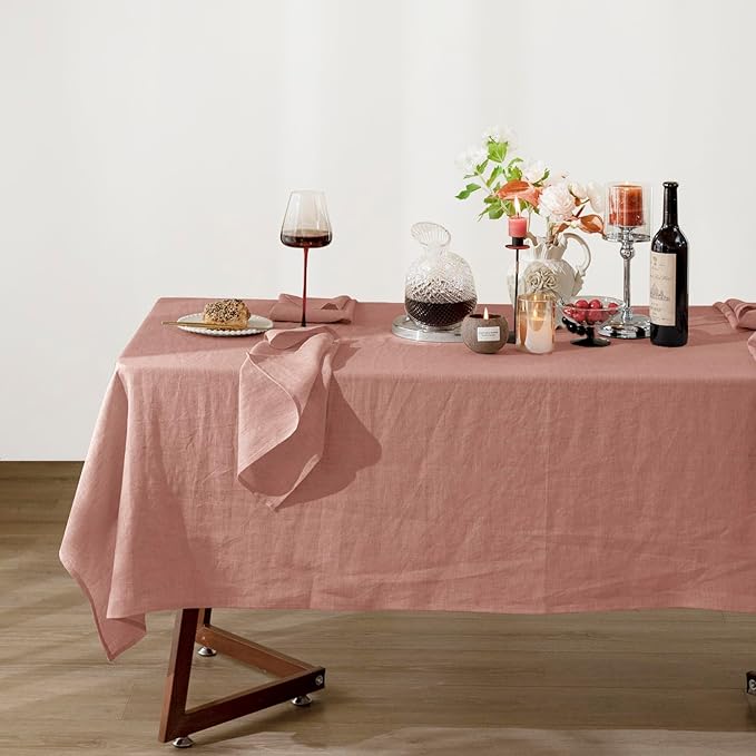 Talasily Linen Tablecloth 100% Pure Linen Table Cloth 60x120 Inches Rectangle Tablecloths Washable Cloths for Kitchen, Dining, Buffet Parties, Holidays, Picnic, Weddings and Restaurants-Muddy Pink