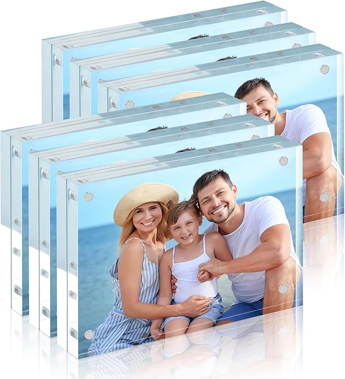 HOUSE DAY Acrylic Picture Frames 8x10, 6 Pack Magnetic 8x10 Picture Frame, Double Sided Clear 8 x 10 Photo Frame with Microfiber Cloth, Frameless FreeStanding 8x10 Frame Gift for Desktop Display