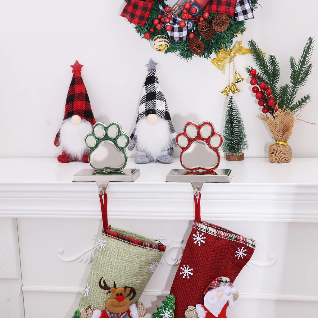 2Set Dog Paw Print Stocking Holder Xmas Stocking Hanger for Mantel Weighted Dog Stocking Holders for Mantle for Fireplace Heavy Stocking Hooks for Mantle (Dog Paw,2)