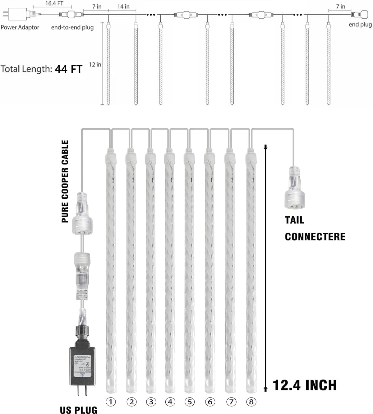dazzle bright 864 led christmas light, meteor shower shown in use