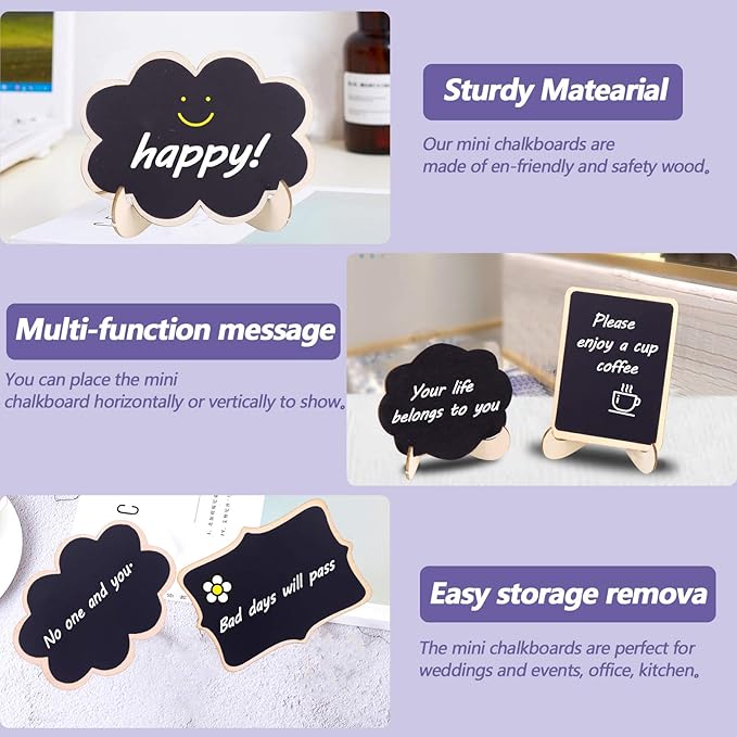 Swpeet 30Pcs Mini Chalkboards Signs with Liquid Chalk Markers and Easel Stand, Clouds Message Board Signs for Weddings Place Cards, Birthday Parties, Table Numbers and Event Decorations
