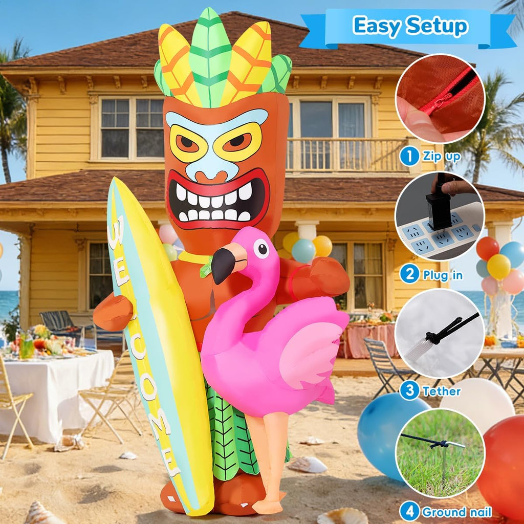 goosh 6 ft summer inflatables tiki luau decorations, close-up detail