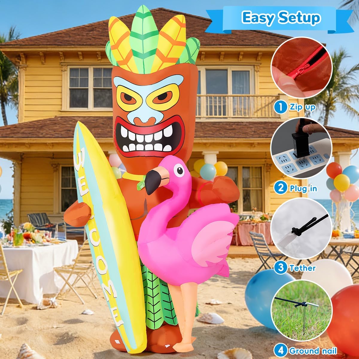 goosh 6 ft summer inflatables tiki luau decorations, close-up detail