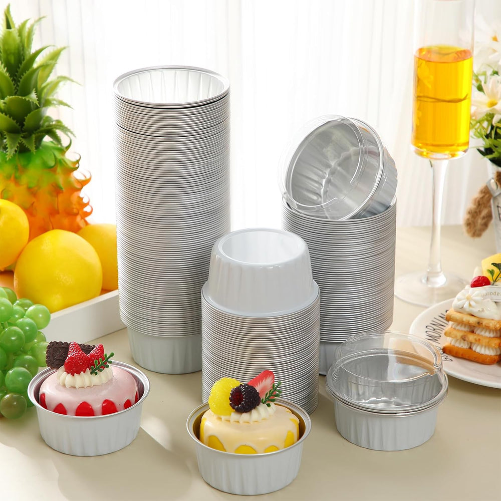 Gejoy 400 Pcs Aluminum Foil Baking Cups with Lids, Classic, White