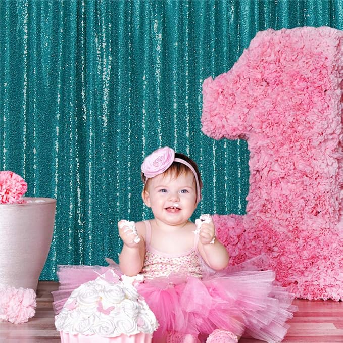 Eternal Beauty Teal Sequin Backdrop, 6x8 Ft Glitter Background Curtains for Shimmer Photography Party Wedding Birthday Back Drop Decor