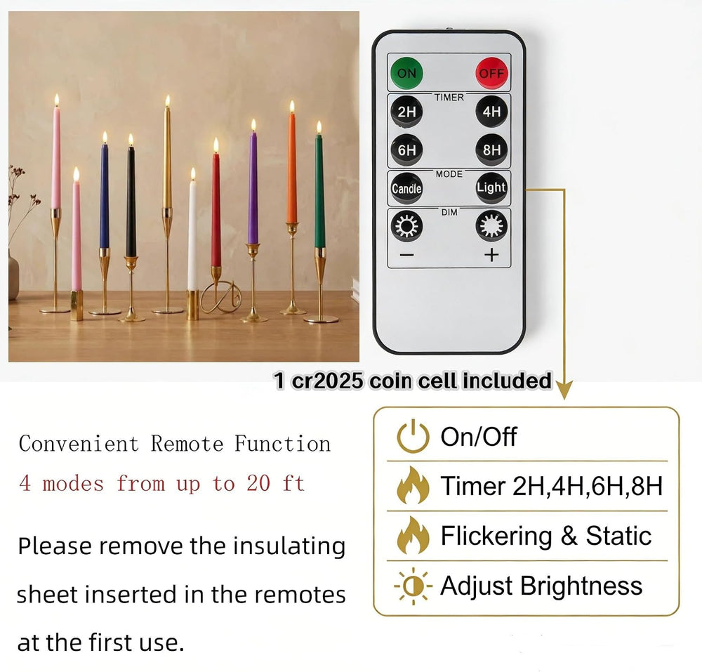 Purple Flameless Taper Candles LED Candlesticks with Remote Timer Set of 12