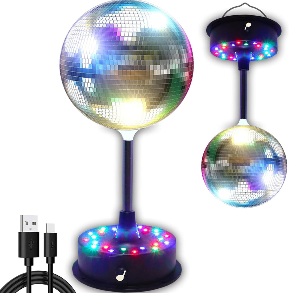 6'' Mirror Disco Ball with 24 LEDs 5-9 RPM Adjustable Rotating Motor ...