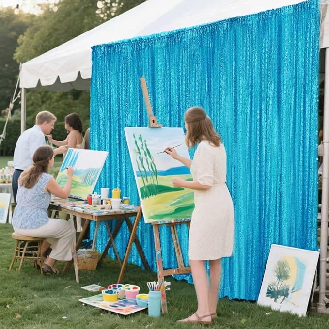 Turquoise Sequin Backdrop Curtain 4 Pieces 2FTx8FT Glitter Photography Backdrop for Party Wedding Birthday Christmas Decorations
