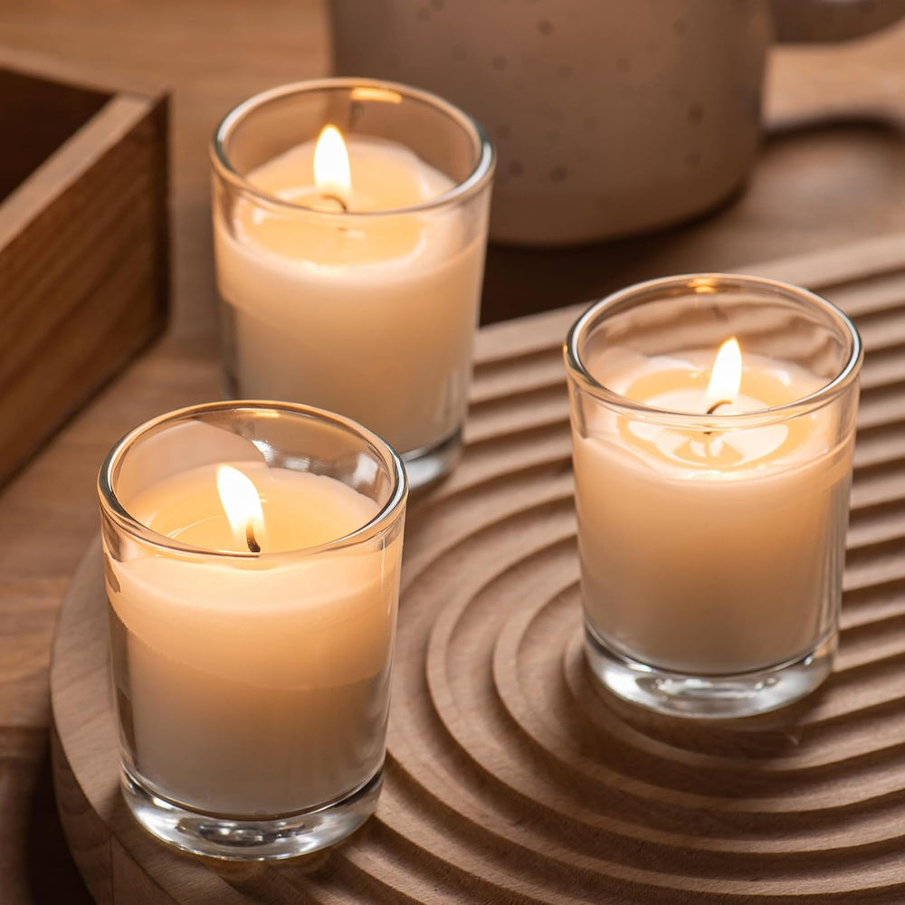 Housecret 60 Pack Warm White Unscented Clear Glass Filled Votive Candles. Han...