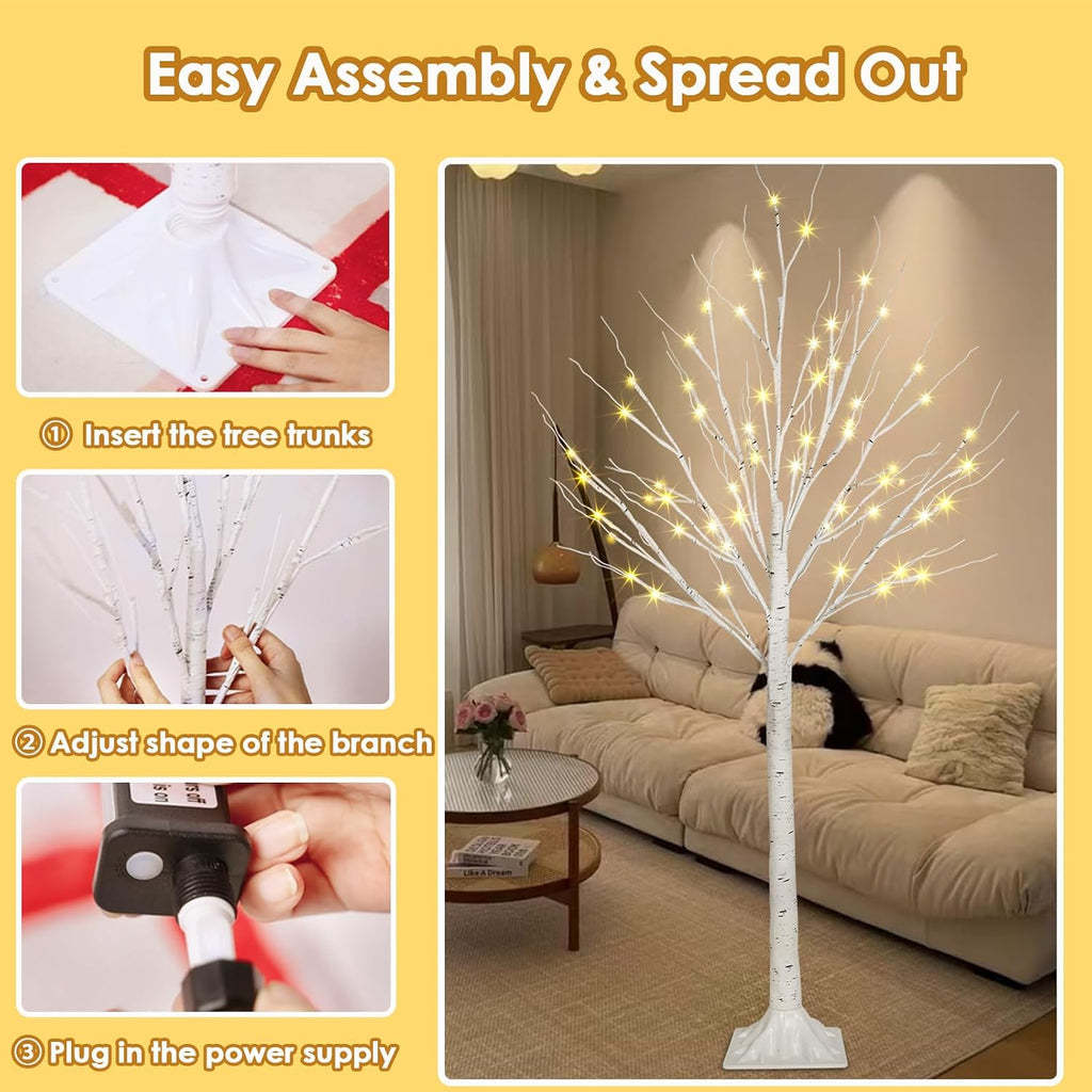 4ft lighted birch trees, 96 led twinkling trees, close-up detail