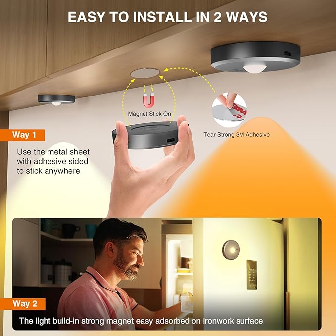 RGB Puck Lights with Remote Control, 2000mAh Rechargeable Stick on Led Lights, 9 Colors & 2 Dynamic, Tap Light with Timing,Under Cabinet Lighting for Closet,Kitchen,Cabinet,Shelf(Black, 5 Pack)