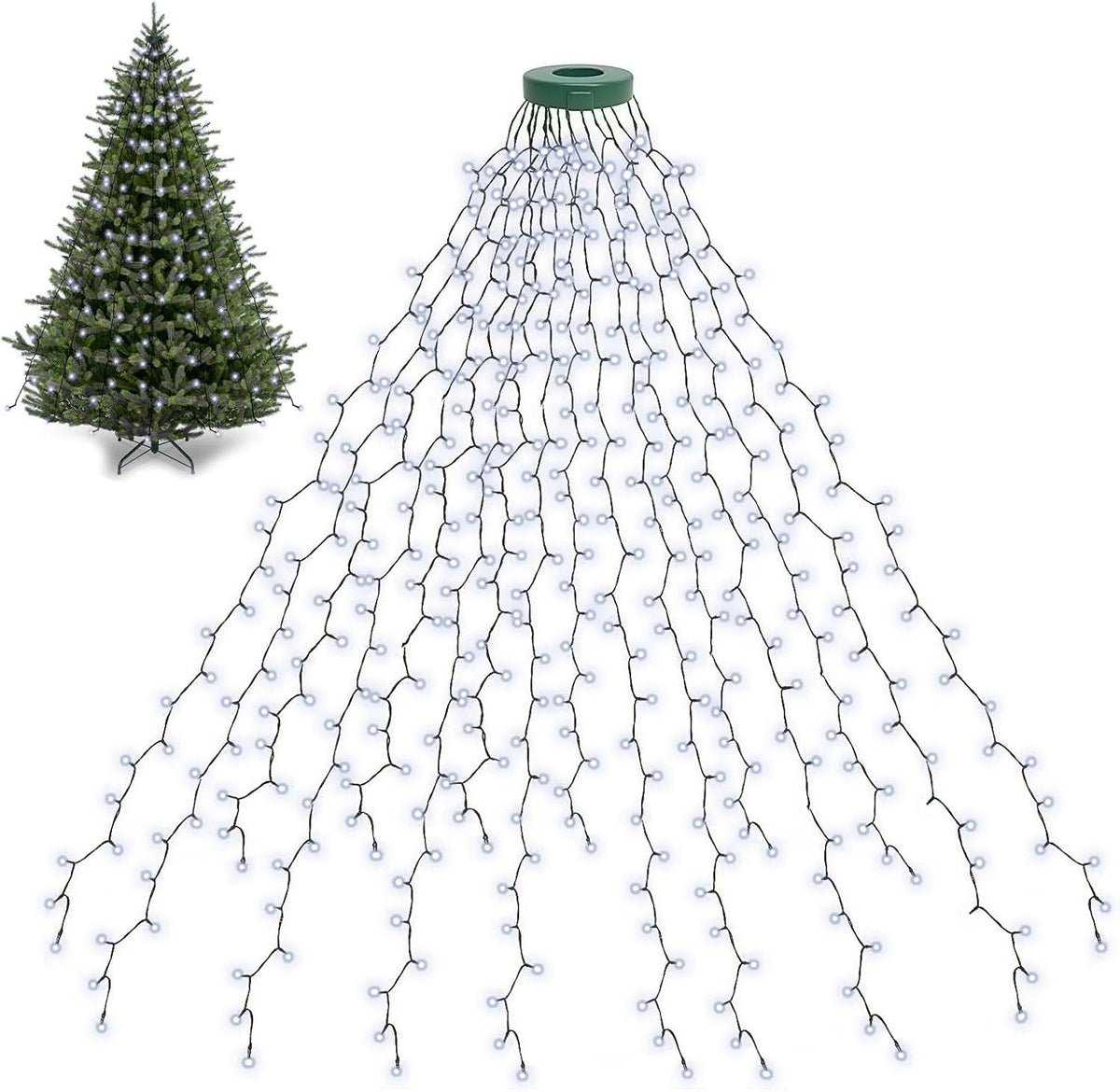 BOLWEO Christmas Tree Lights 400LED 16 Lines Christmas Lights for Tree 8 Modes for 6ft-7ft Tree, UL Certified Indoor Outdoor Christmas Decorations 16 * 6.6ft Drops Cool White