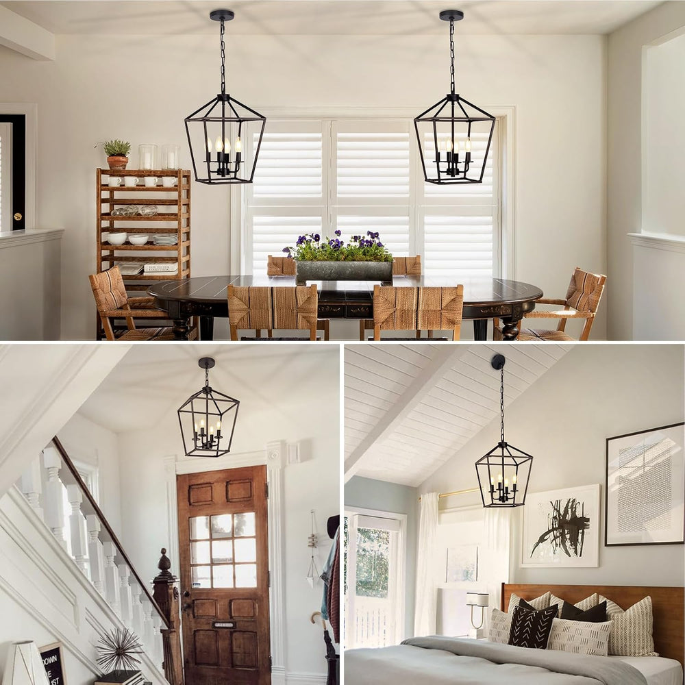 4 Light Chandelier, Industrial Ceiling Light Black Lantern Light Fixtures wit...
