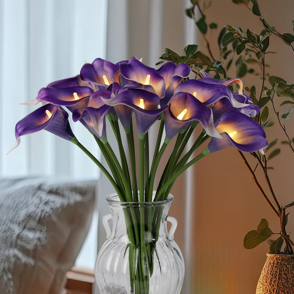 HOMESEASONS LED Calla Lily Lamp,20 Real Touch Artificial Flowers Lighted Bouquet,No Vase
