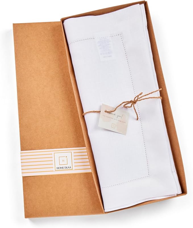 Linen Table Runner 90 inches Long – Hemstitch 100% Pure Linen White Dining Table Runner 14 x 90 Inch for Spring, Summer, Wedding Decorations, Gift – Elara