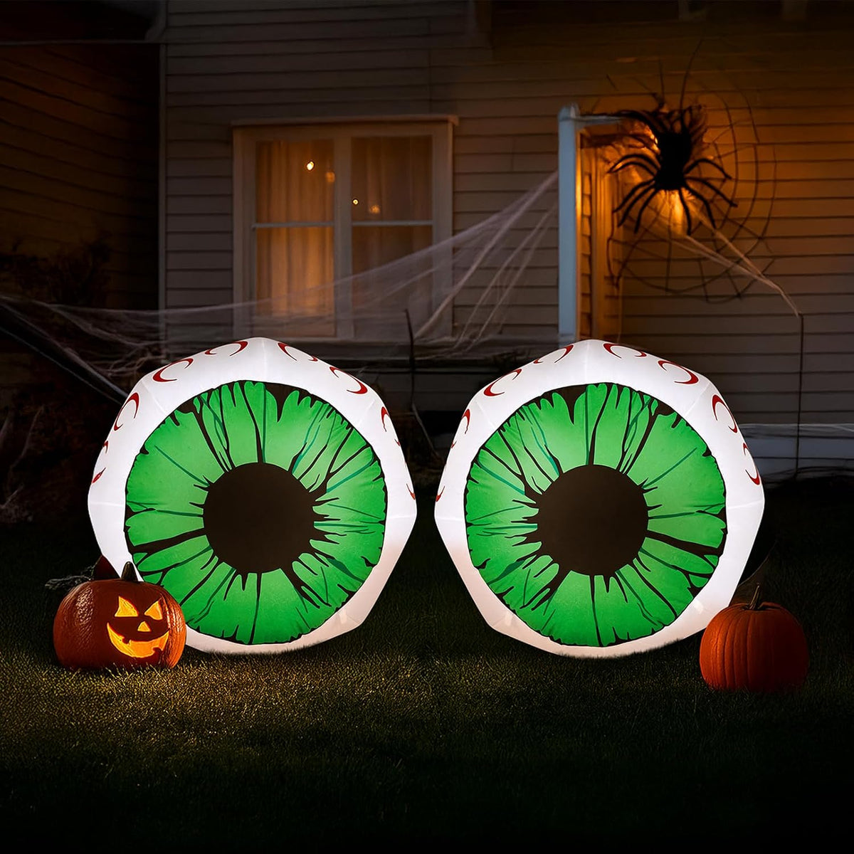 Outvita 2 Packs Halloween Inflatables Set of Lighted Eyes Decoration, 3Ft Blow Ups Green Eyes for Halloween Decor Outdoor with LEDs Party Supplies Blow up Decoration for Yard, Lawn, Patio, Garden