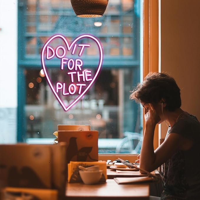 Do It For The Plot Neon Sign Dimmable Pink Words Neon Light for Wall Decor USB Led Heart Neon Light Sign for Bedroom Living Room Wedding Party Bar Neon Sign