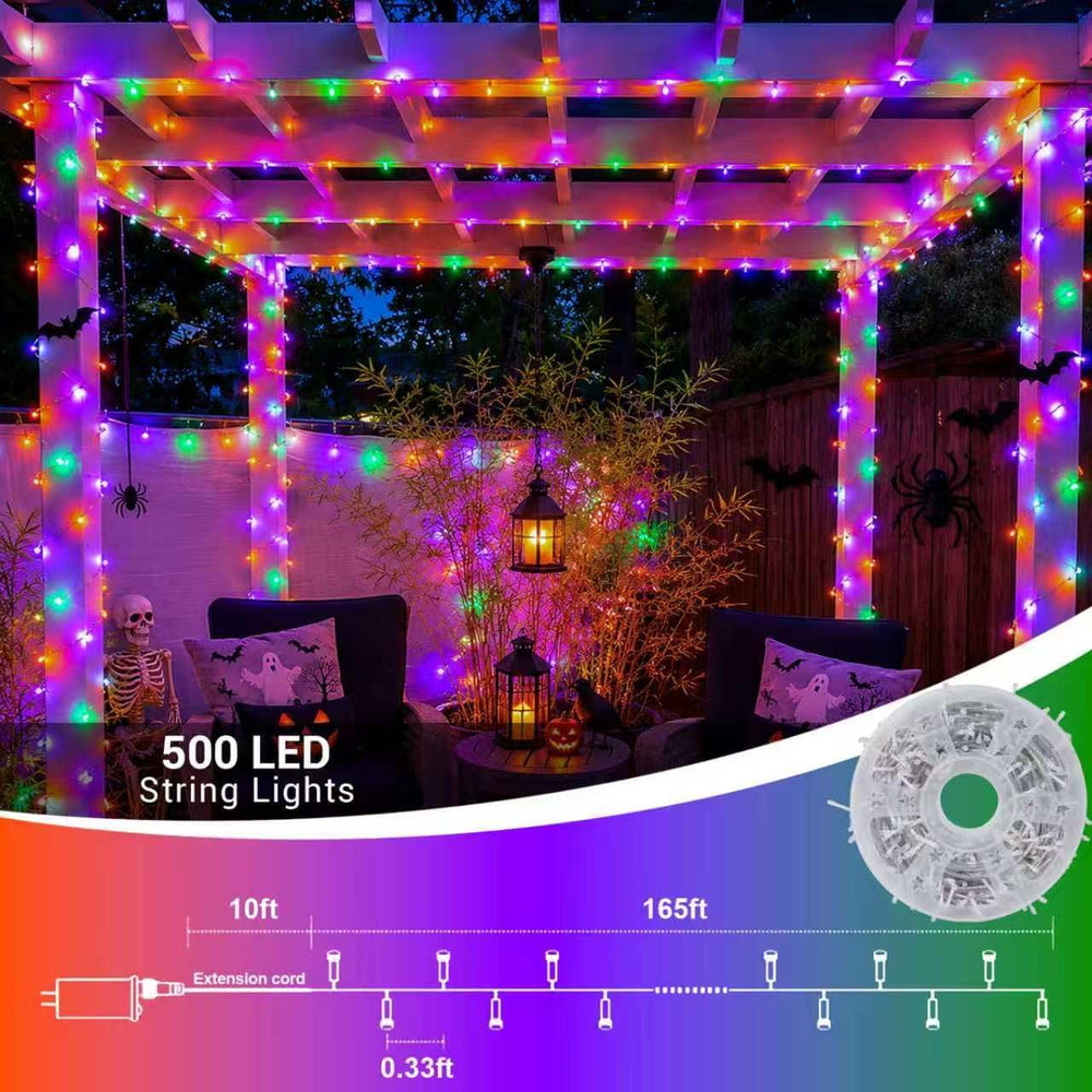 QITONG Halloween String Lights Outdoor, 165ft 500 LED Orange Purple Green led...