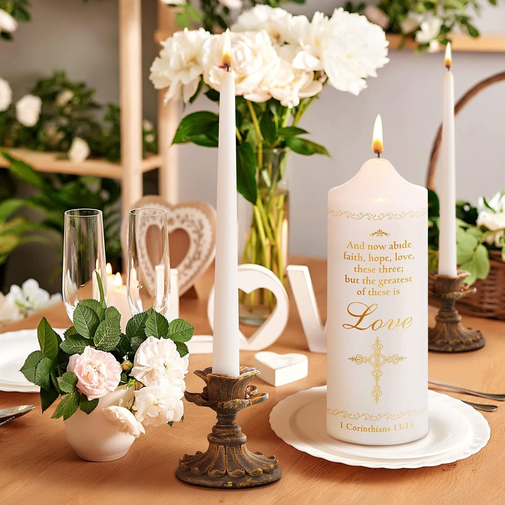 Frienda Unity Candles for Wedding Ceremony Set Wedding Unity Taper Candles Catholic Religious Ceremony Accessories(Charming Style) (3 Pcs)