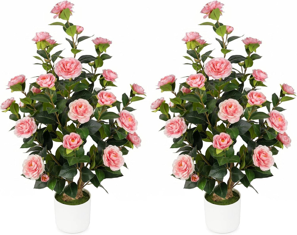 2 Pack 3FT Artificial Camellia Trees with Pink Flowers