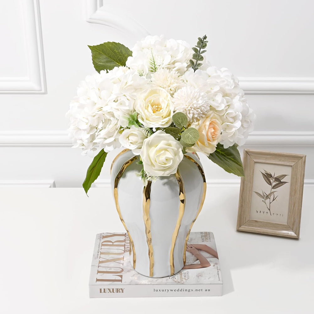 Artflower 4Pcs Real Touch Hydrangea Artificial Flowers, 22.5'' White ...