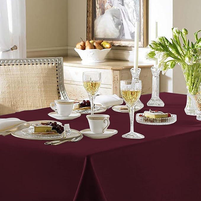 Fitable Elegant Rectangle Table Clothes, 6 Pack - 90 x 132 Inch, Burgundy - Reusable and Washable Tablecloths, Polyester Fabric Table Covers for Wedding, Party, Banquet, Formal Events