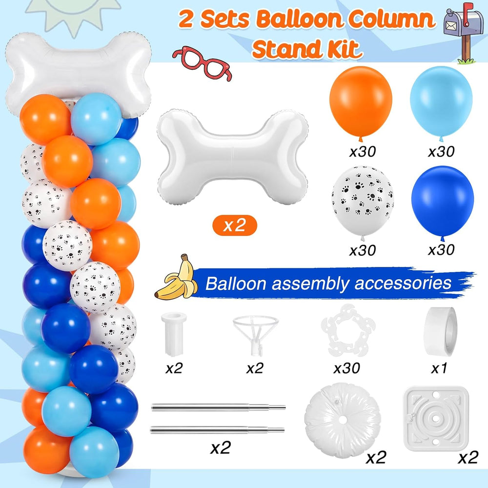 Jenaai 2 Set 163 Pcs Blue Dog Birthday Party Balloon Column Stand Kit