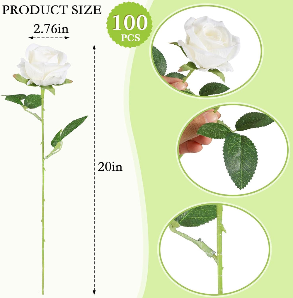 Hananona 100 Pcs Artificial Roses, Realistic Silk Flowers Bulk, White