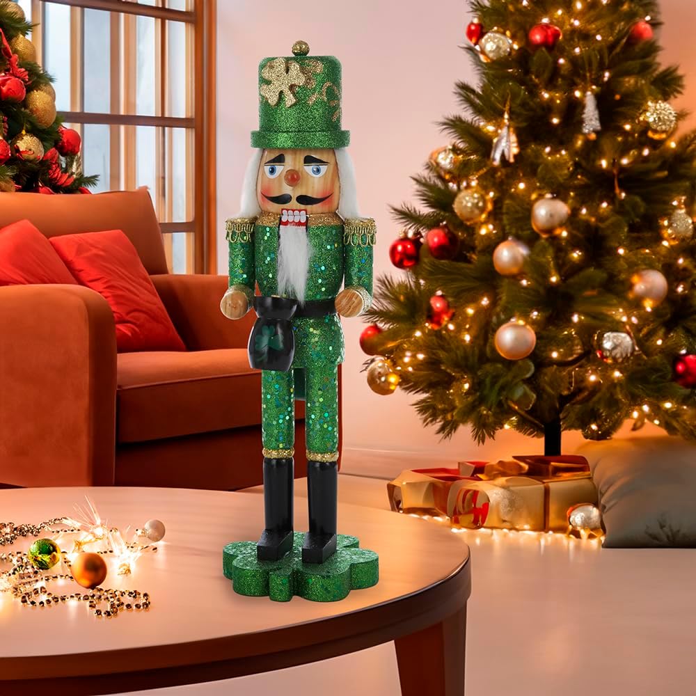 kurt adler 15-inch wooden irish nutcracker on shamrock shown in use