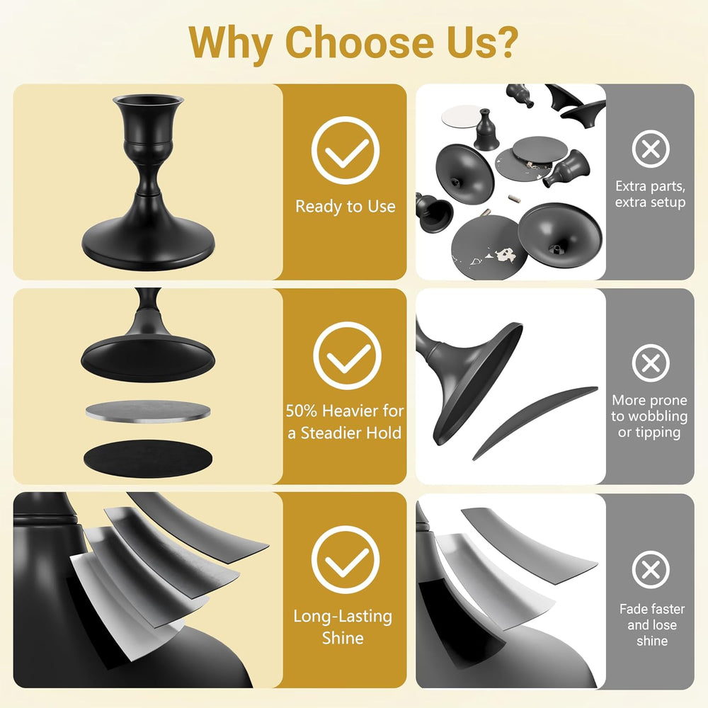 zeochyni 12 Pcs Black Taper Candle Holders Bulk for Wedding, Party Decor
