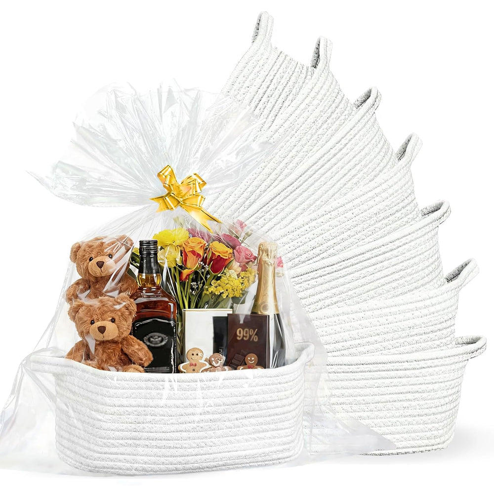 8 Pack Gift Baskets Empty, Small Cotton Rope Woven Baskets, White