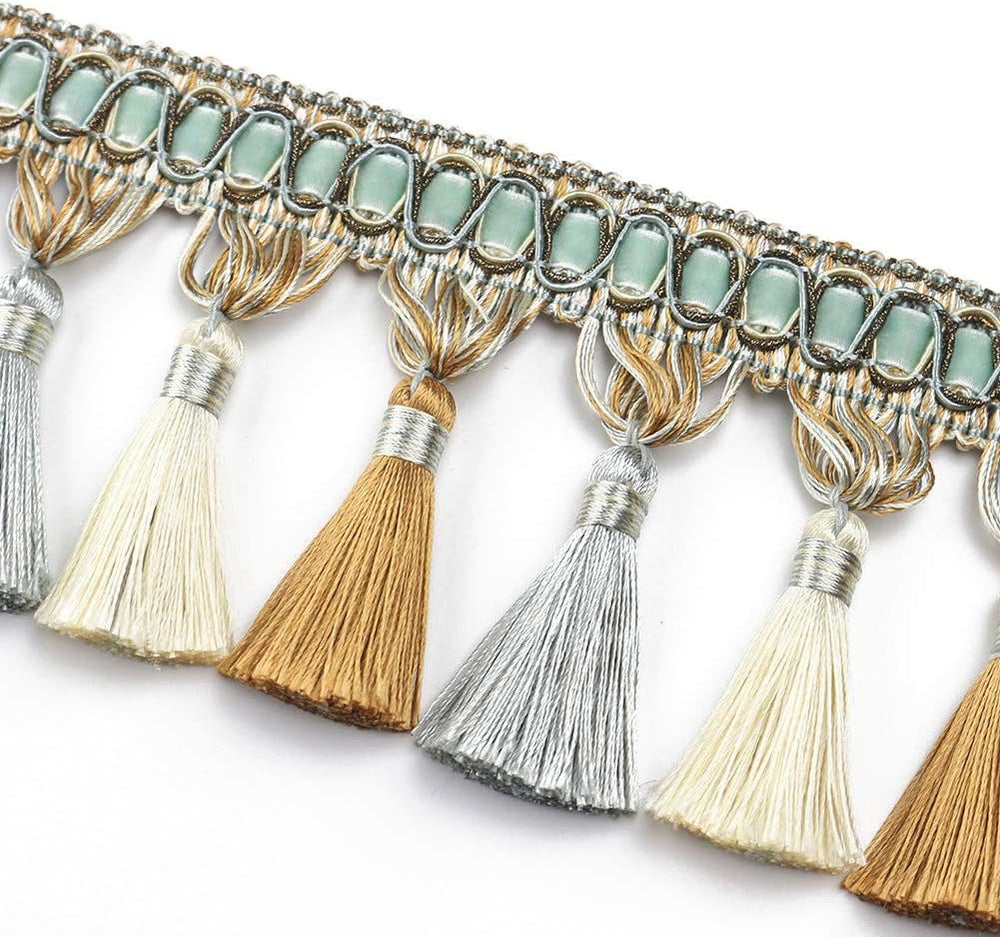 6.5 Yard Handmade Tassel Fringe Trim Hand Knitting-Blue
