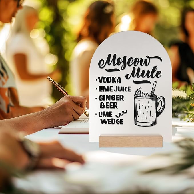 Frosted Blank Arch Acrylic Sign with Wooden Stands - 10 Pack DIY Customizable Sign Kit for Wedding Table Numbers, Restaurant Party Bridal Shower (6x8 Inch)