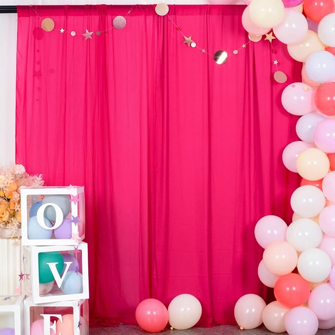 DUOBAO Fuchsia Wedding Backdrop Curtains 2-Pack 96 Inch Long Chiffon Curtain Panels with 4 Inch Rod Pockets for Windows Voile Drapes Treatment Ceremony Sheer Photography Backdrops(5FTx8FT Hot Pink)