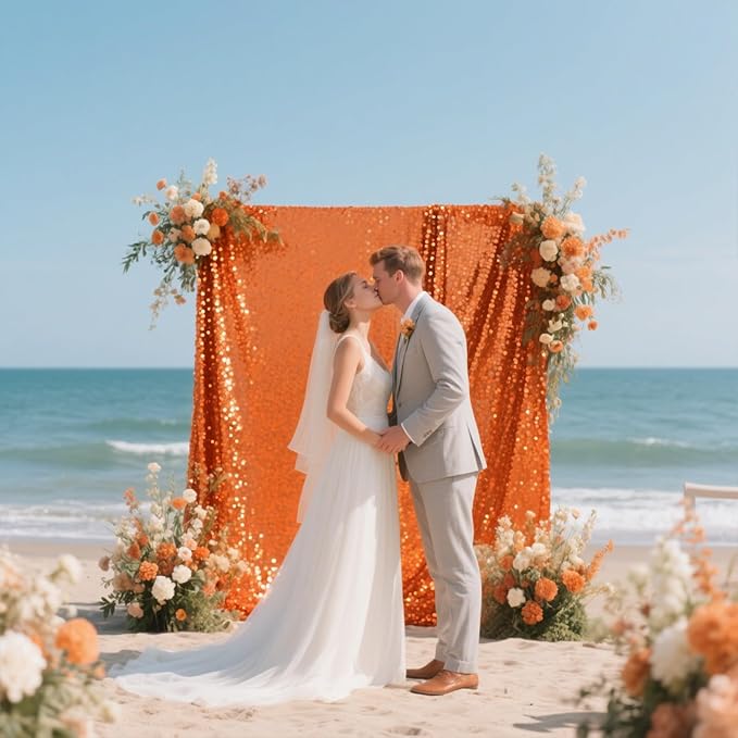 Orange Sequin Backdrop Curtain 4 Pieces 2FTx8FT Glitter Photography Backdrop for Party Wedding Birthday Christmas Decorations
