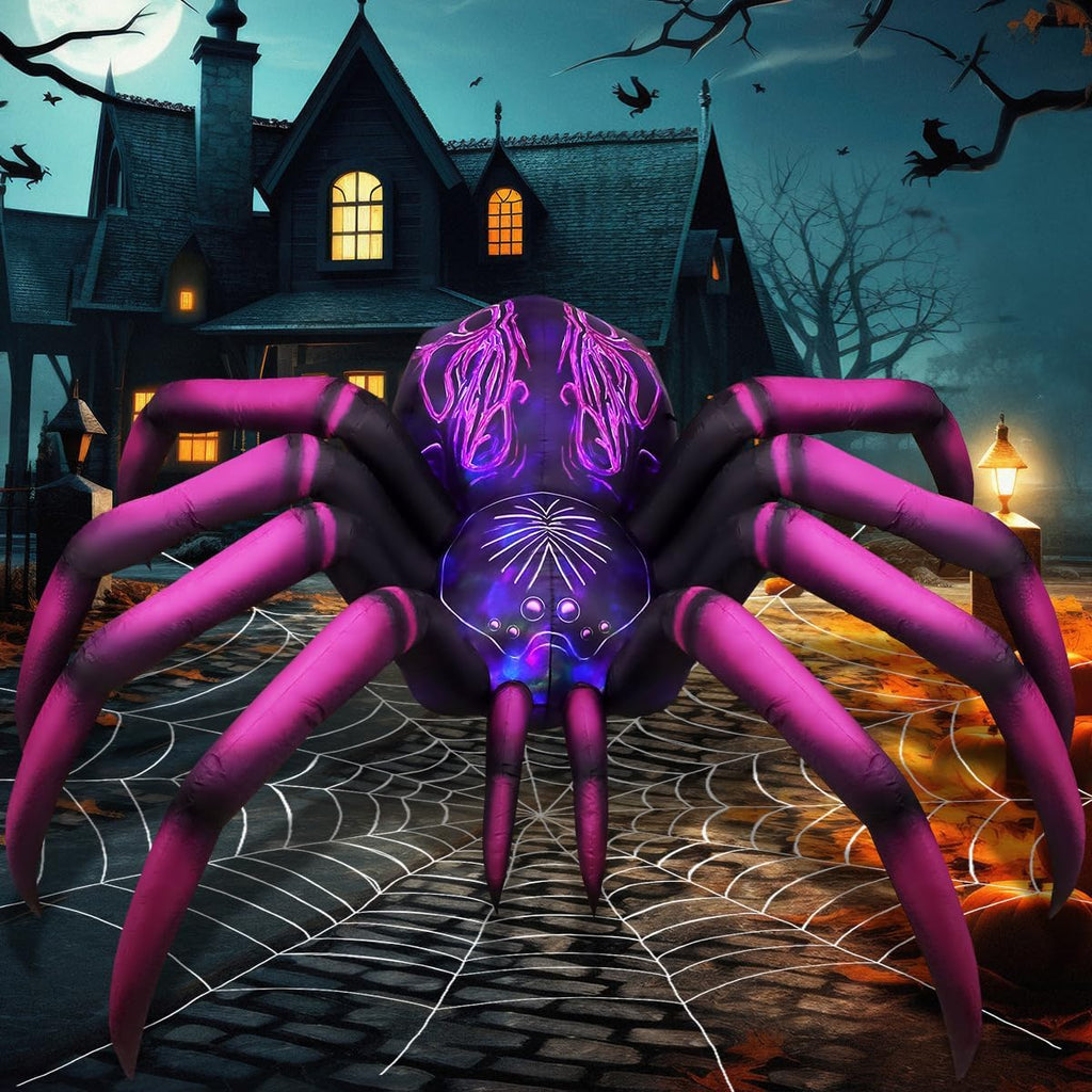 COMIN 9 FT Long Halloween Inflatables Purple Gradient Spider Outdoor Decorations Blow Up with Built-in LEDs for Halloween Indoor Yard Lawn Garden Decoration