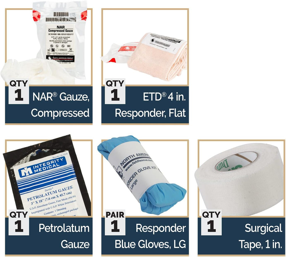 North American Rescue Individual Aid Kit NAR Compact First Aid with Compresse...