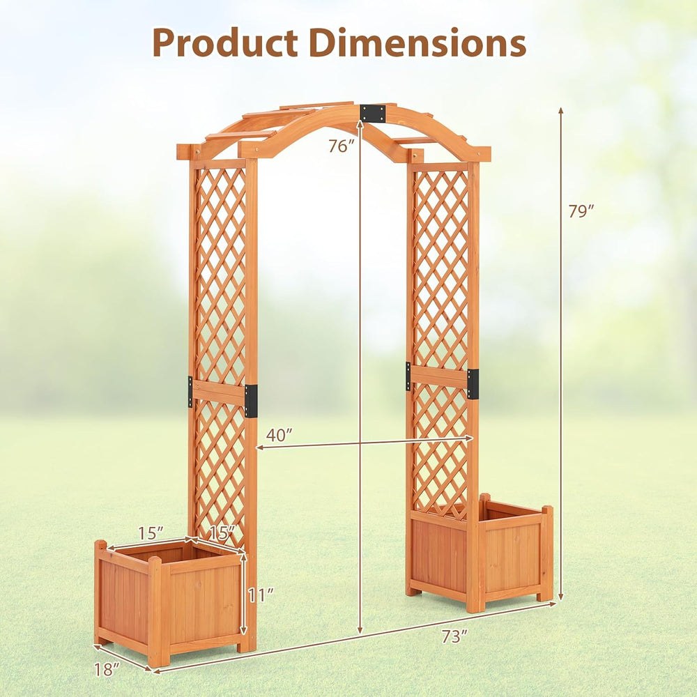 Giantex Garden Arbor with Planter Boxes, Wooden Arch with Trellis and Raised ...