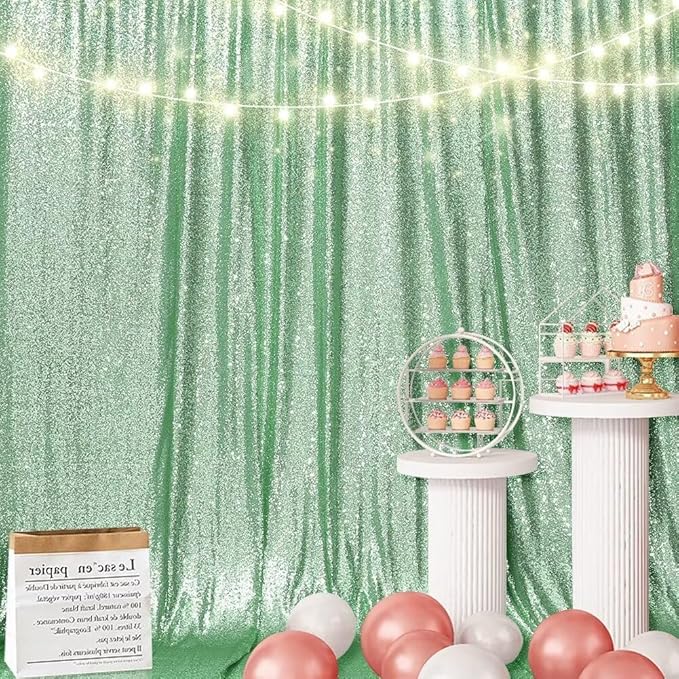 Eternal Beauty Mint Green Sequin Backdrop, 8x10 Ft Glitter Background Curtains for Shimmer Photography Party Wedding Birthday Back Drop Decor