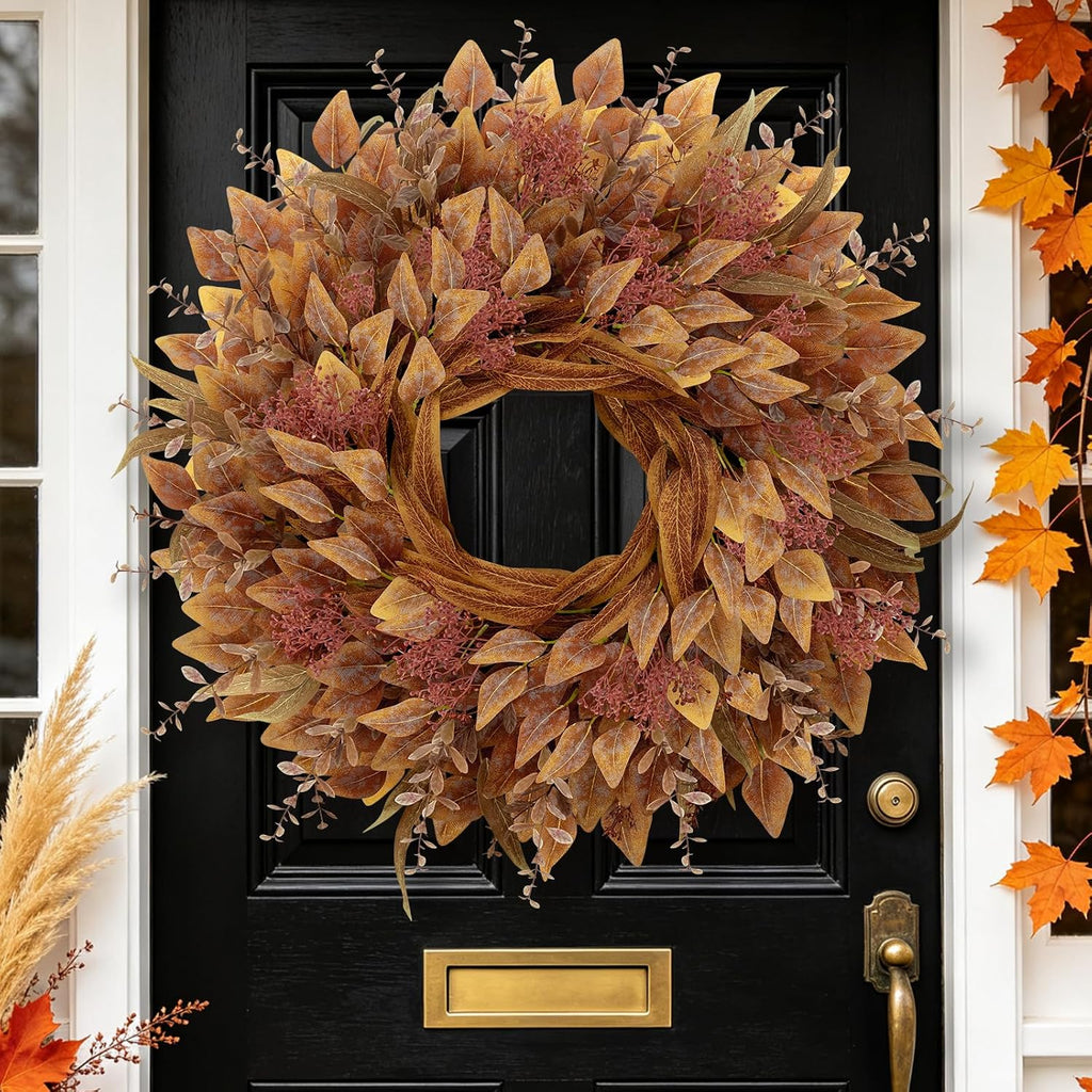 26" Fall Wreaths for Front Door Full Large Eucalyptus Wreath（Orange）