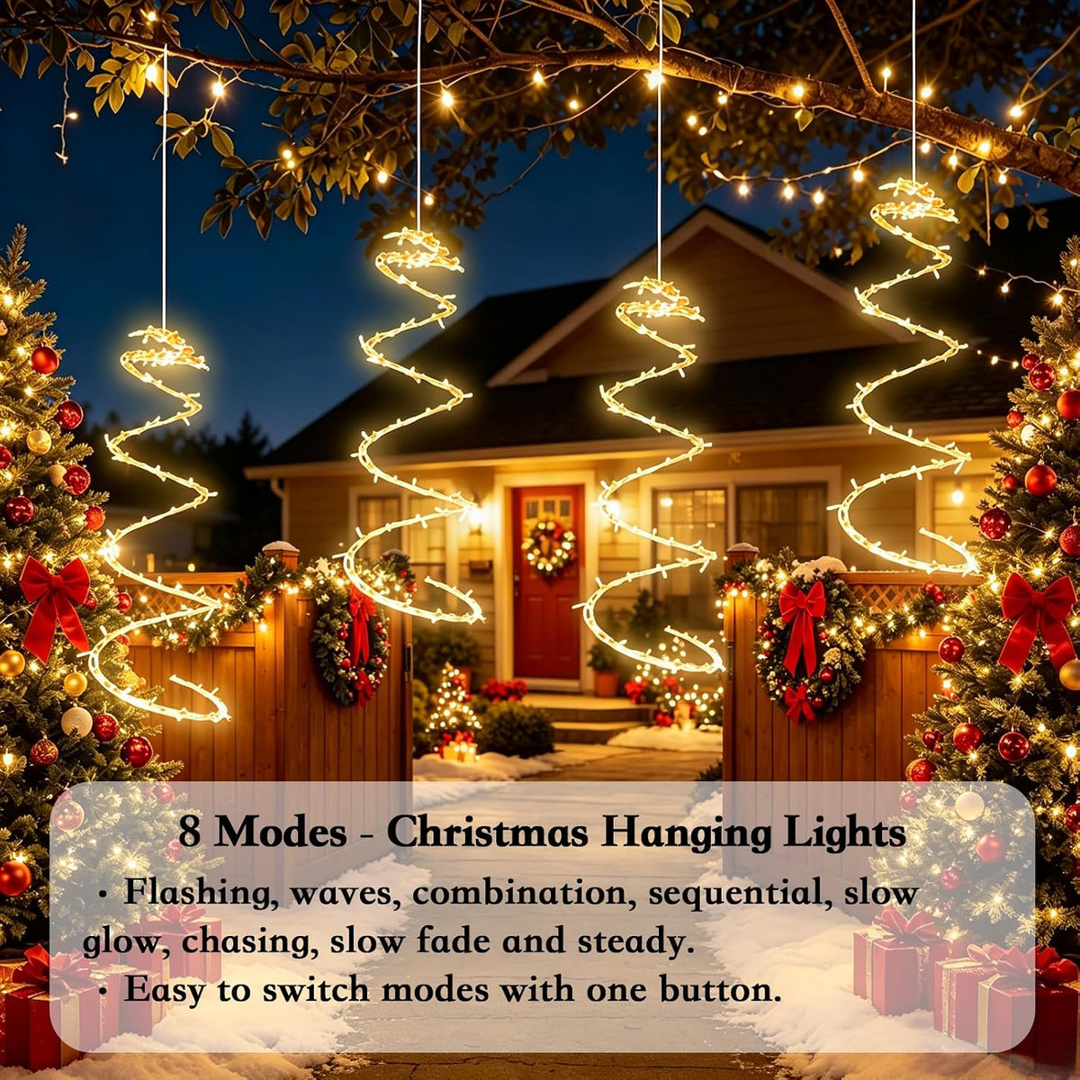4 Pack 168 LED Spiral Christmas Tree Hanging Lights, Warm White