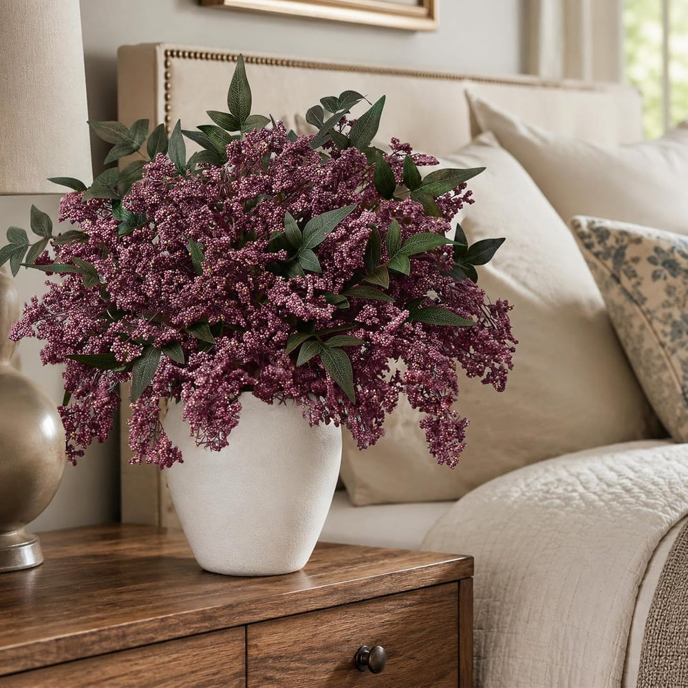 6Pcs 17In Faux Berry Stems, Artificial Nandina Branches Fall Decor